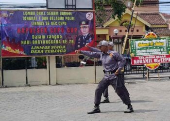 Peringati HUT ke-78 Bhayangkara Polsek Cepu Gandeng Linmas Ikuti Lomba Beladiri Polri