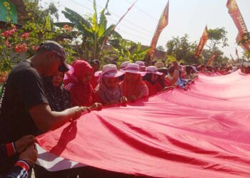 Rayakan HUT RI ke-79 di Blora Ratusan Warga Karangtengah Ngawen Jahit Bendera Merah Putih 79 Meter di Jalanan