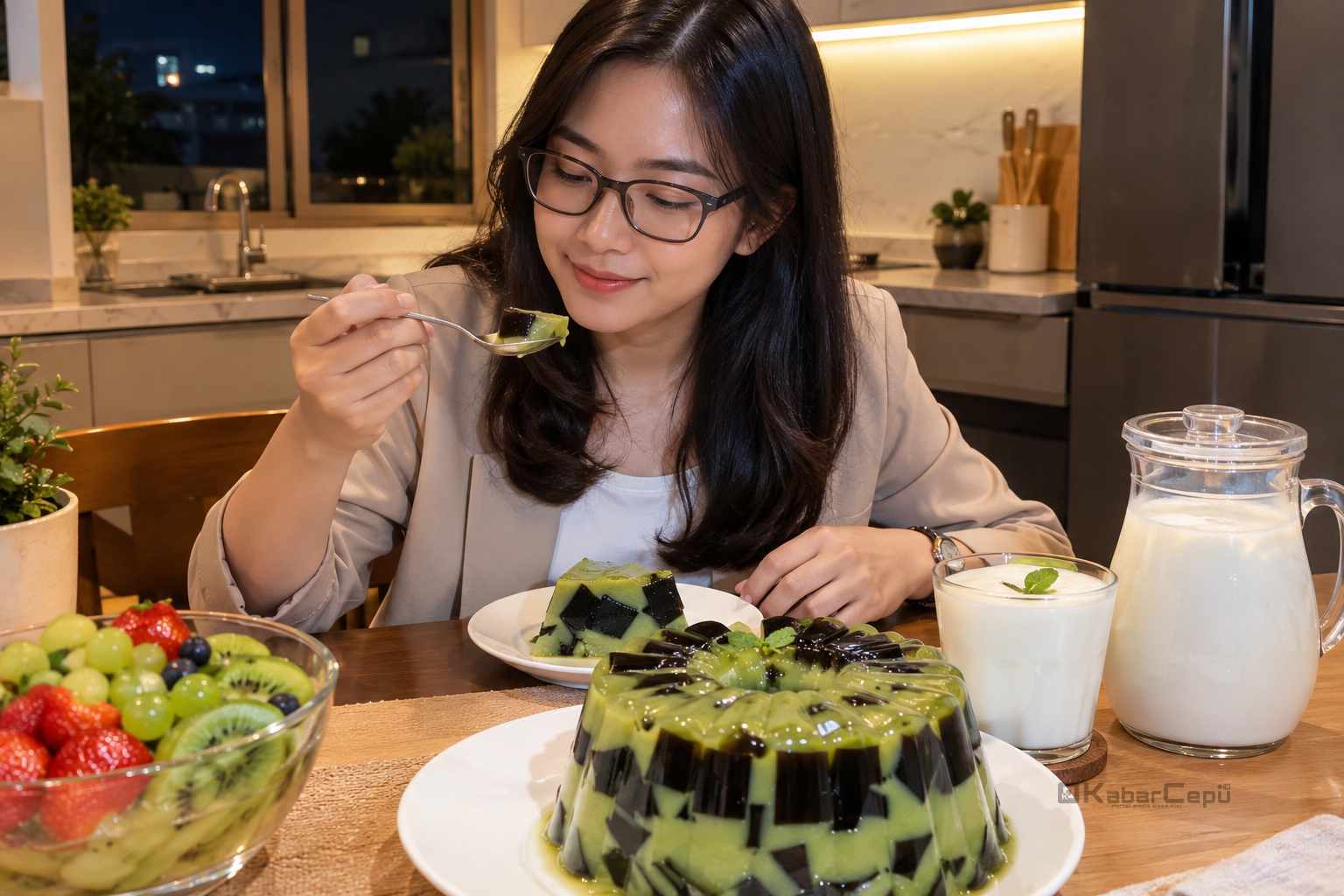 Camilan Sehat yang Elegan Resep Puding Teh Hijau Green Tea Jelly Cincau Hitam