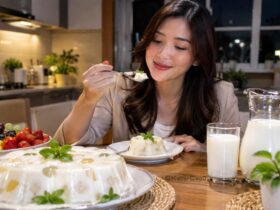 Resep Puding Kelapa Muda dengan Sentuhan Daun Mint Camilan Malam Segar untuk Menghalau Gerah