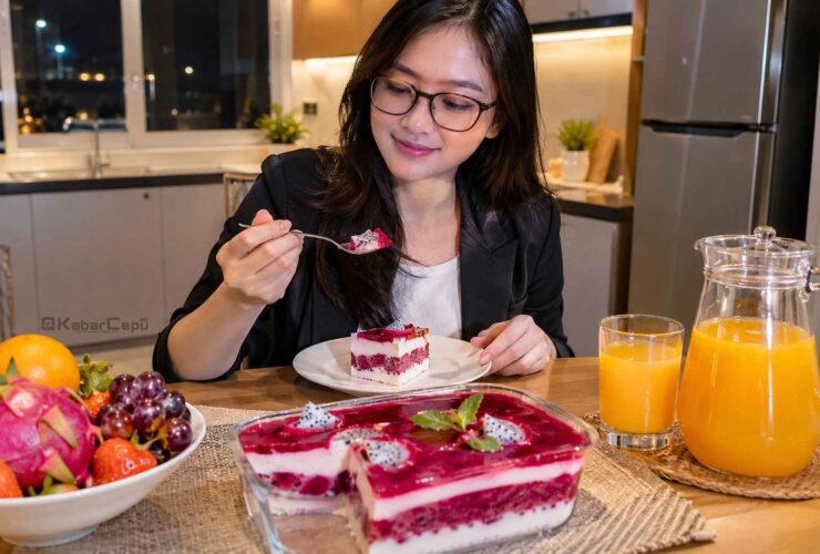 Ringan di Perut Sekaligus Menyehatkan Resep Puding Buah Naga Merah Lapis Susu Vanila